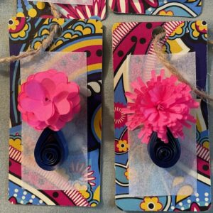 Quilled Blue Vase with Pink Flower