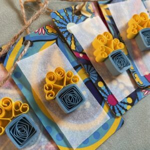 Quilled Blue Square Vase and Yellow Flowers