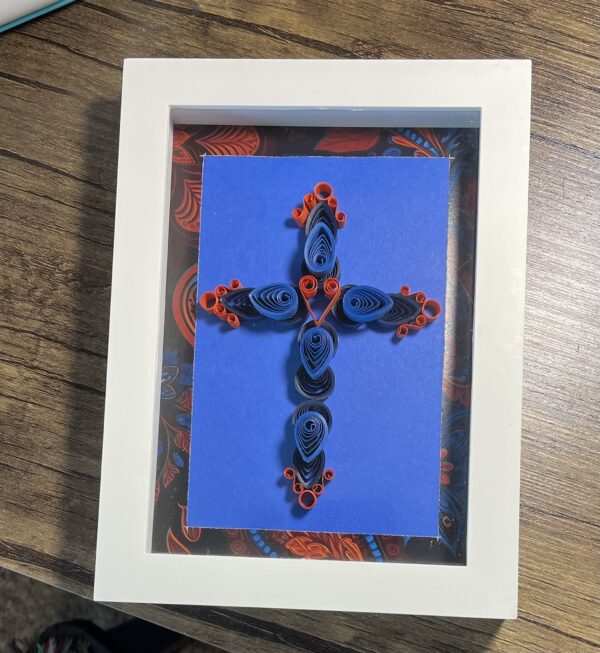 Quilled Blue & Orange Cross - Image 2